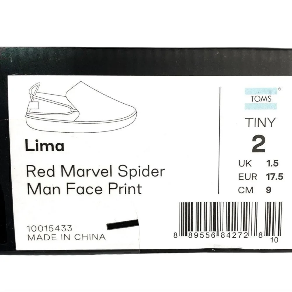 Toms x Marvel Spiderman Face Print Tiny Lima Toddlers Slip On size 2T